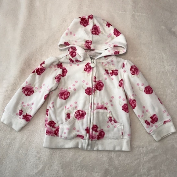 Koala Baby Girl Velvet White Floral Hoodie Jacket - Picture 1 of 7